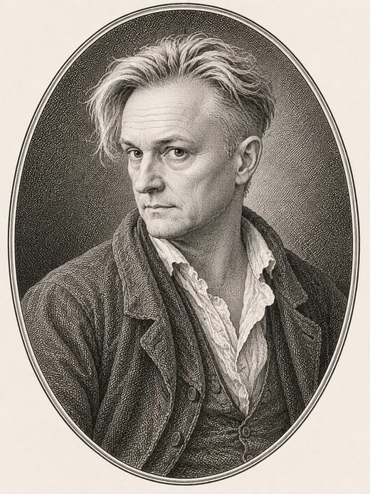 Engraved portrait of Glen Cantrell in the visual style of the Van Loo Diderot portrait